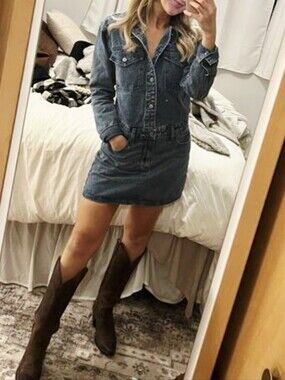 Denim Shirt Dress with Front Pockets